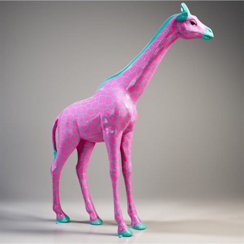 Large Life-Size Giraffe Figure - Celadon with Pink Spots