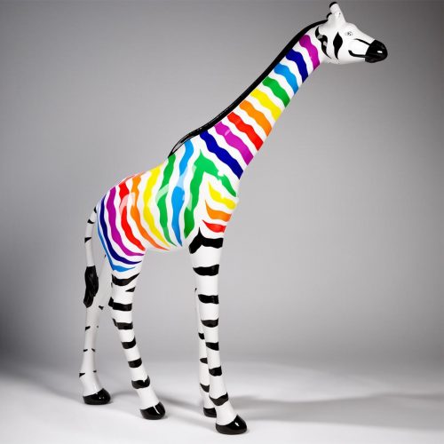 Large Life-Size Giraffe Figurine – Colorful Zebra Stripes