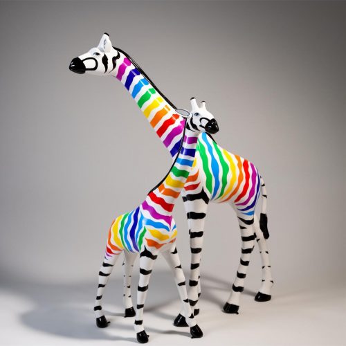 Large Life-Size Giraffe Figurine – Colorful Zebra Stripes