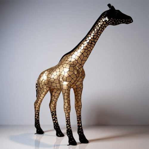 Large Life-Size Giraffe Figure - Black with Gold Spots