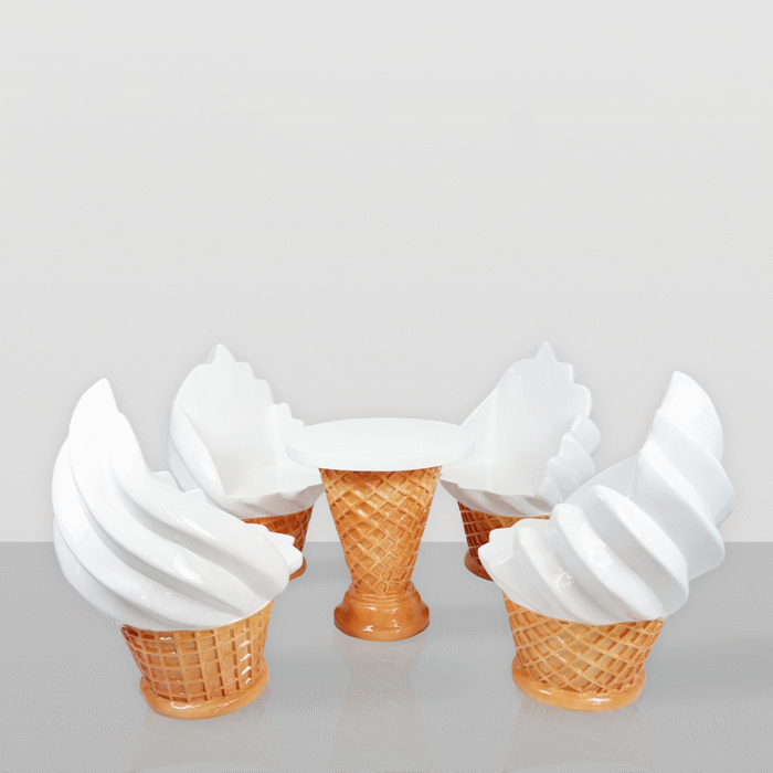 Ice cream shop furniture set – waffle cone table + ice cream chairs