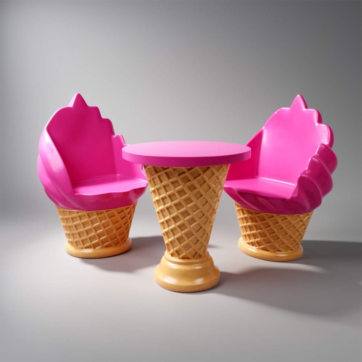 Ice cream shop furniture set – waffle cone table + ice cream chairs - Image 2