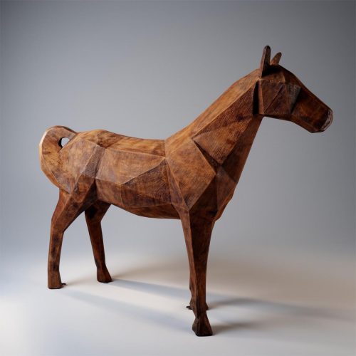 Large Geometric Horse Made of Laminate – Rust Effect