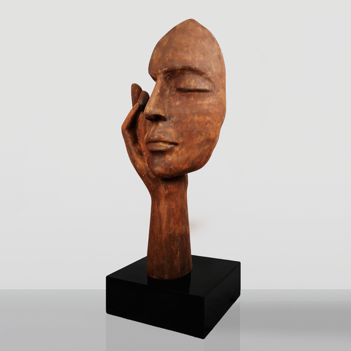 Large Mask with Hand on a Base – Rust Effect - Image 3
