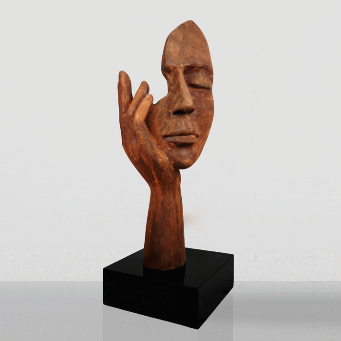 Large Mask with Hand on a Base – Rust Effect - Image 2