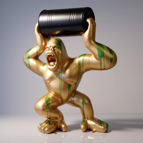 Large Golden Gorilla with Barrel – Green Trash