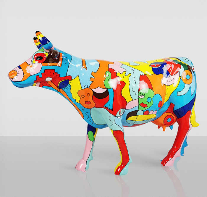 Large Figurine - Hand-Painted Cow with Picasso-Inspired Design
