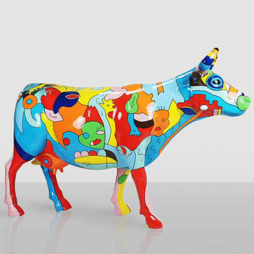 Large Figurine - Hand-Painted Cow with Picasso-Inspired Design