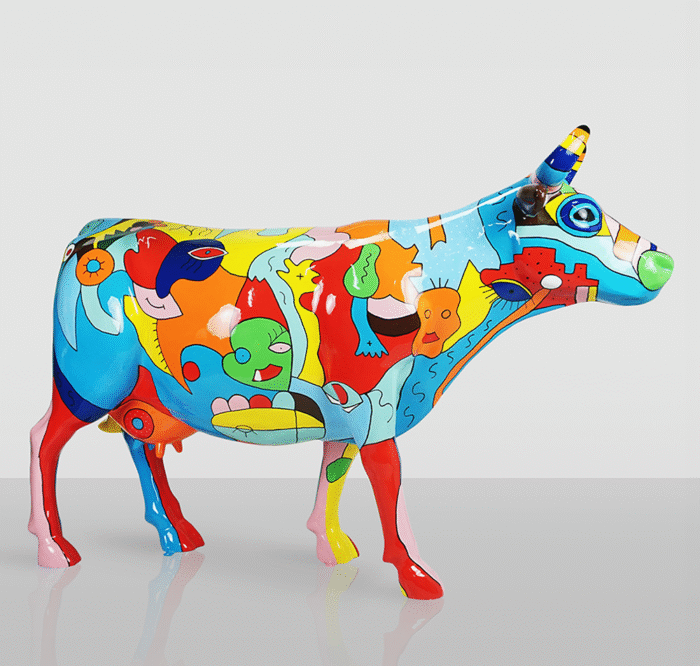 Large Figurine - Hand-Painted Cow with Picasso-Inspired Design - Image 2