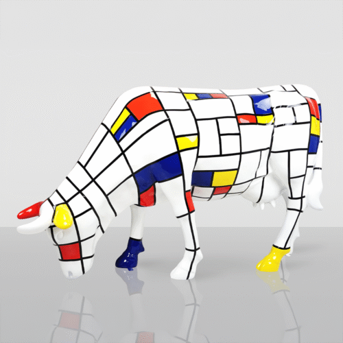 Large Figure – Hand-Painted Cow with Mondrian Motif
