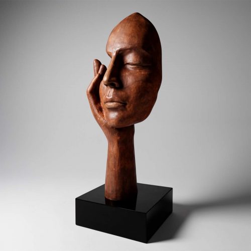Large Mask with Hand on a Base – Rust Effect