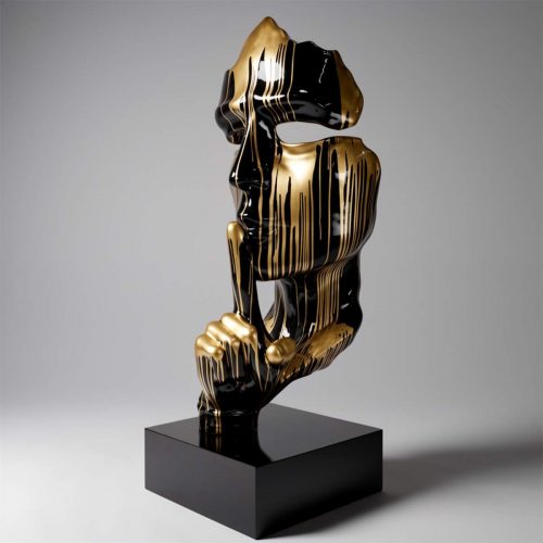 Large mask on base – black with gold splash effect
