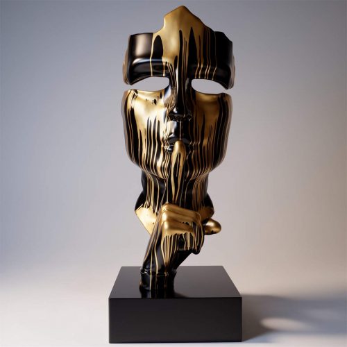 Large mask on base – black with gold splash effect