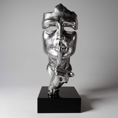 Large mask on base – silver patina