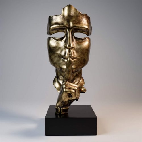 Large mask on base – gold patina