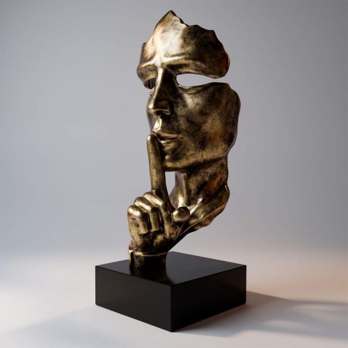Large mask on base – gold patina