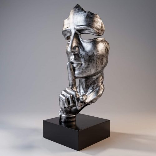 Large mask on base – silver patina