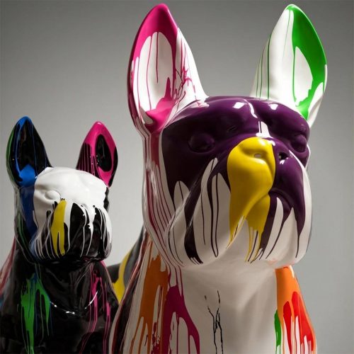 Large French Bulldog Fiberglass Figure - Colorful Edition.