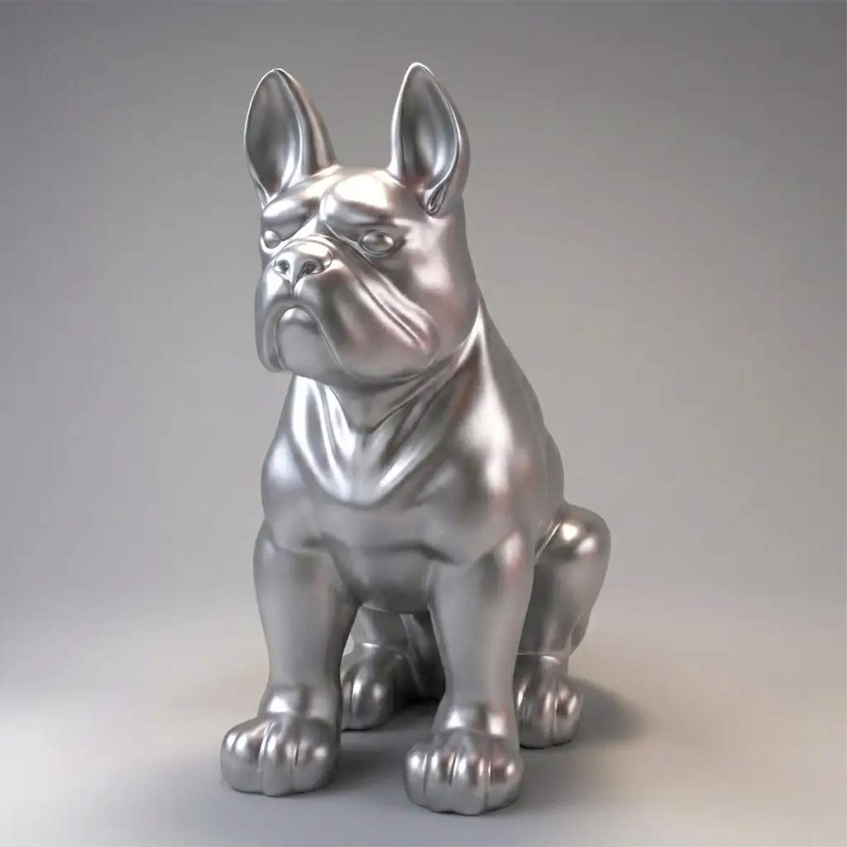 Giant sitting bulldog statue, single-colored.