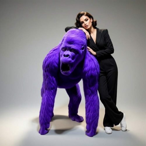 Large 3D flocked fiberglass gorilla figure