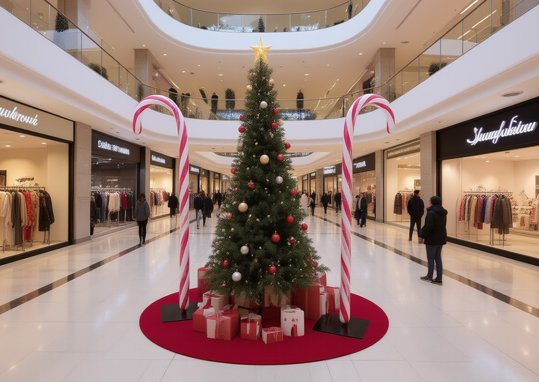 Large Christmas candy canes in a shopping mall