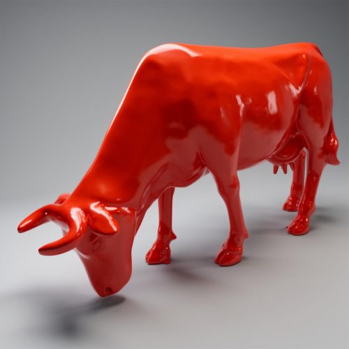 Large Fiberglass Cow Figure with Head Down
