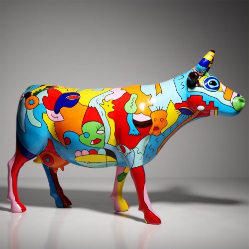 Large Figurine - Hand-Painted Cow with Picasso-Inspired Design