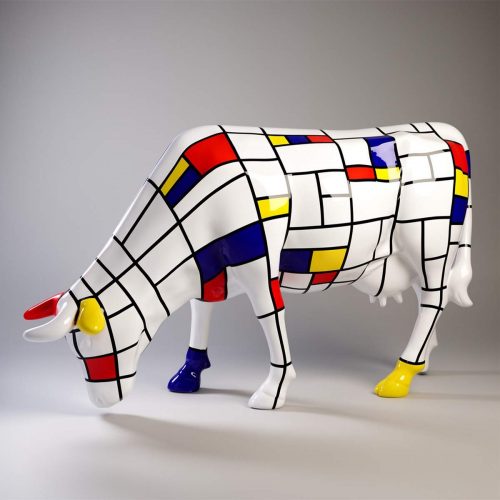 Large Figure – Hand-Painted Cow with Mondrian Motif