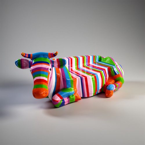 Fiberglass Cow Shaped Bench - Color Stripes Edition