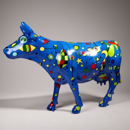 Large Figure – Blue Cow Hand-Painted with Artistic Patterns
