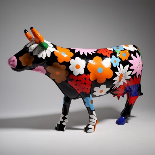 Large Figure – Hand-Painted Cow with Flowers