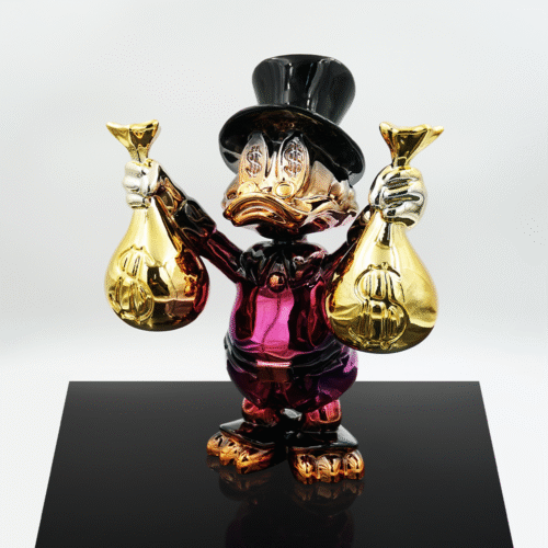 Decorative Figure – Mini Scrooge McDuck with Money Bags in Chrome