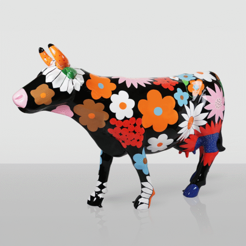 Large Figure – Hand-Painted Cow with Flowers