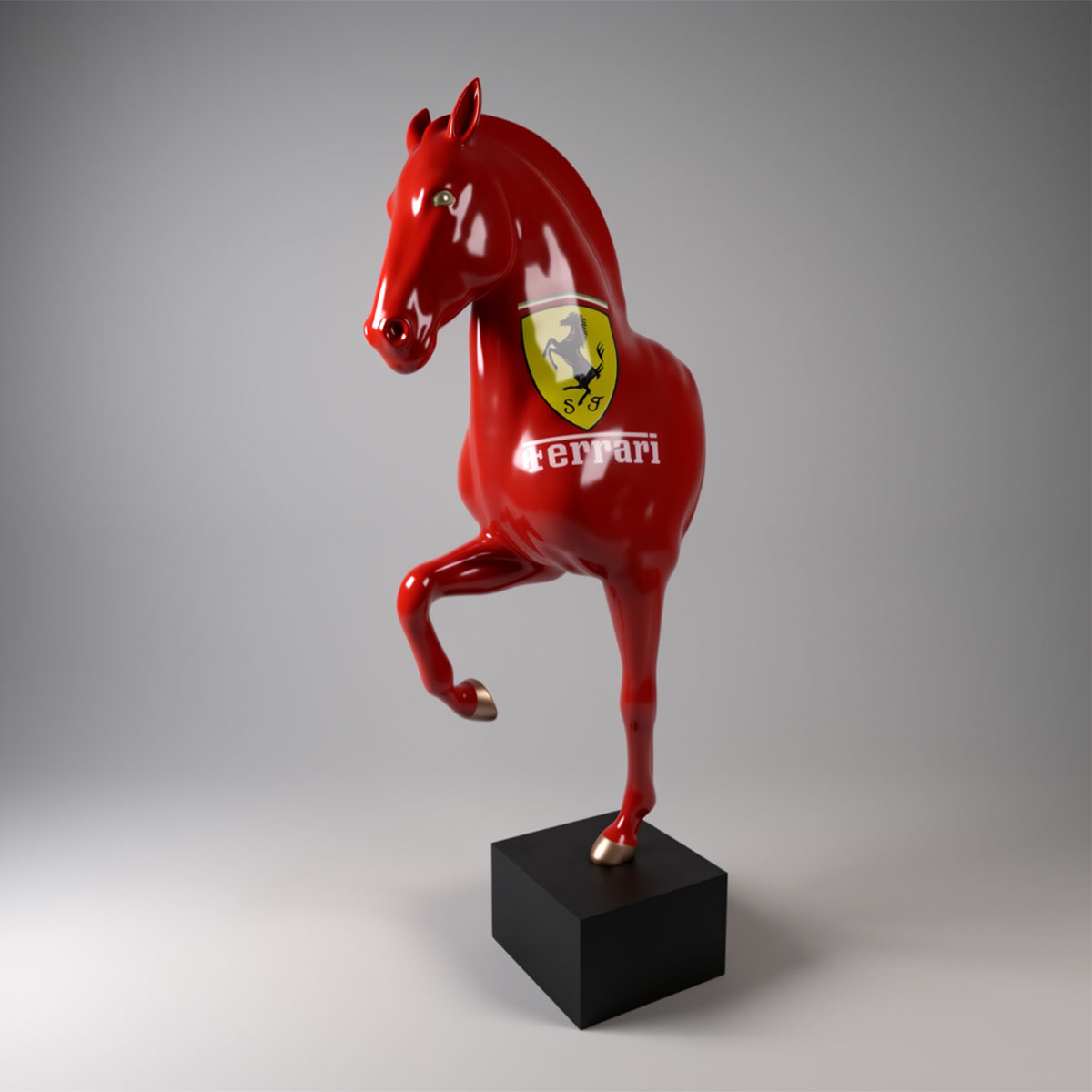 Life-size bust of a red Ferrari horse on a pedestal - Image 3