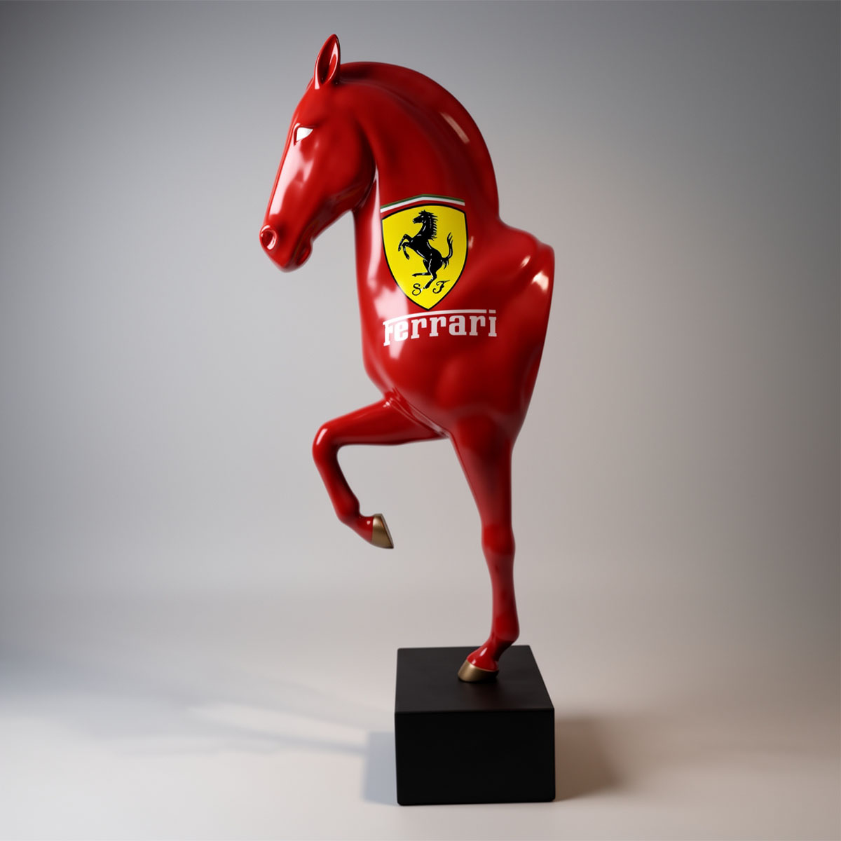 Life-size bust of a red Ferrari horse on a pedestal - Image 4