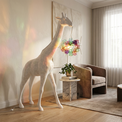 Large Giraffe 230cm Lamp – White with Spots Version