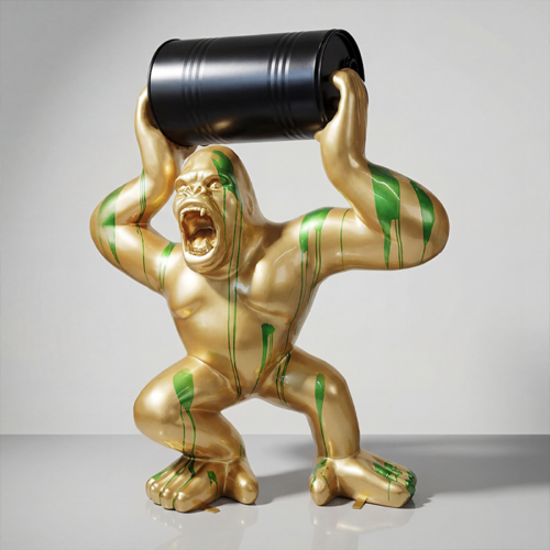 Large Golden Gorilla with Barrel – Green Trash