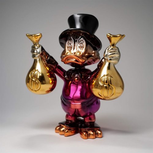 Decorative Figure – Mini Scrooge McDuck with Money Bags in Chrome