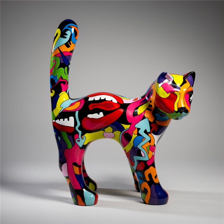 Large Cat Figure with Artistic Painting