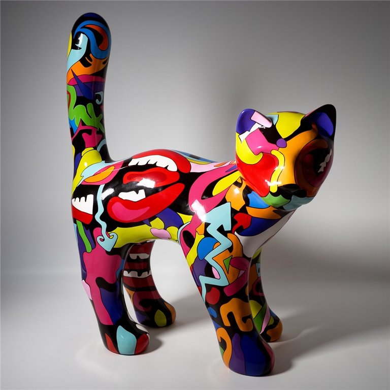 Large Cat Figure with Artistic Painting