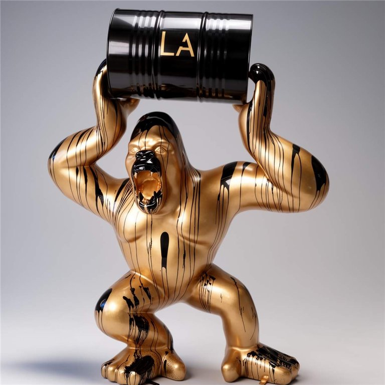 Large gorilla figure with a barrel in black trash version.