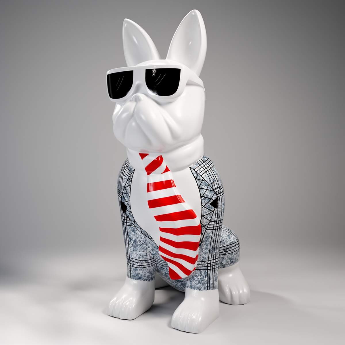 Large bulldog figure with a tie and glasses - In a navy jacket
