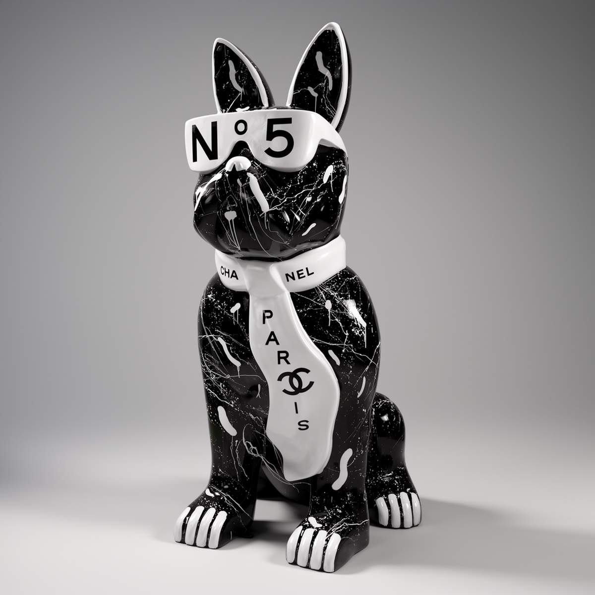 Large Decorative Bulldog With Tie and Glasses No.5 Black Figure