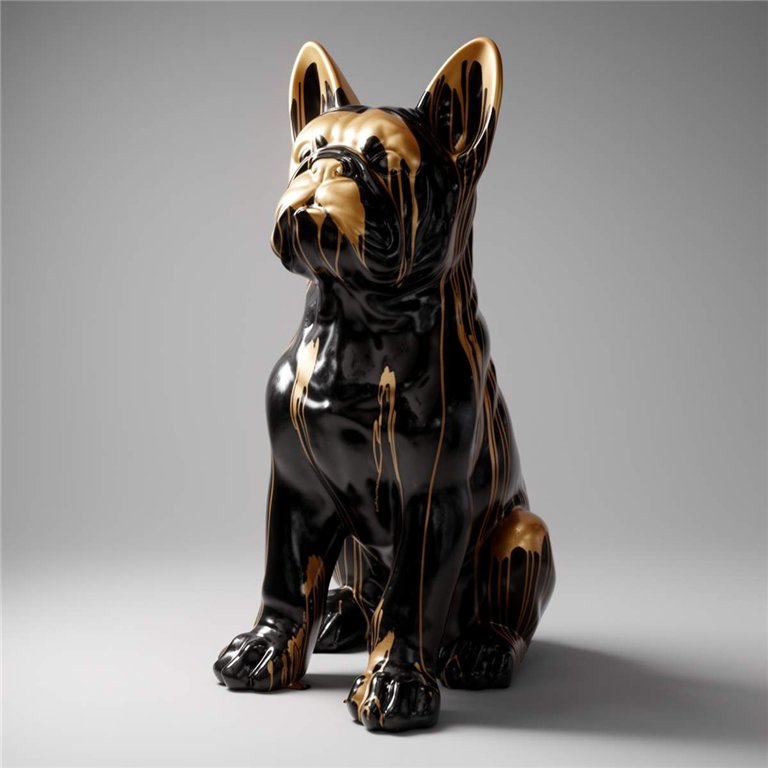 Large French Bulldog Figure “Juki” – black with gold splash effect