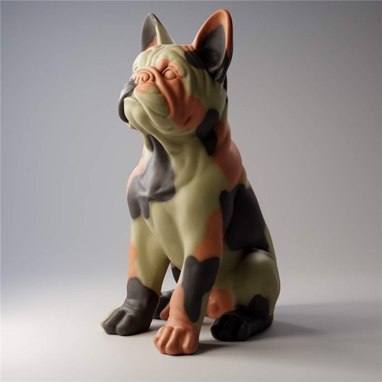 Large French Bulldog Figure “Juki” – camouflage motif