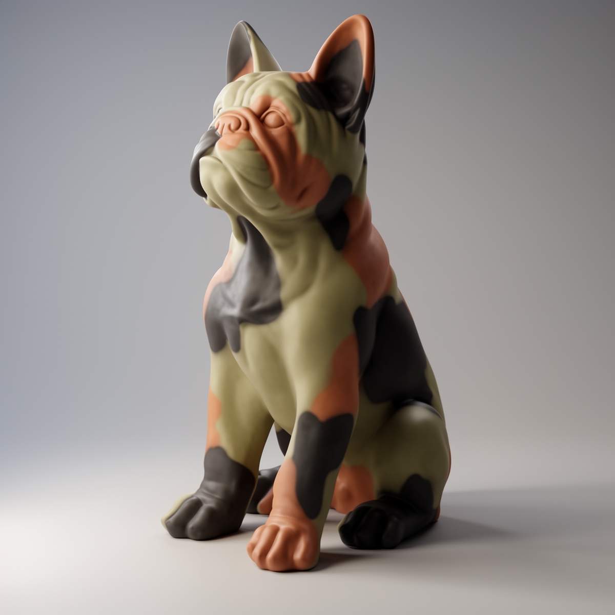 Large French Bulldog Figure “Juki” – camouflage motif