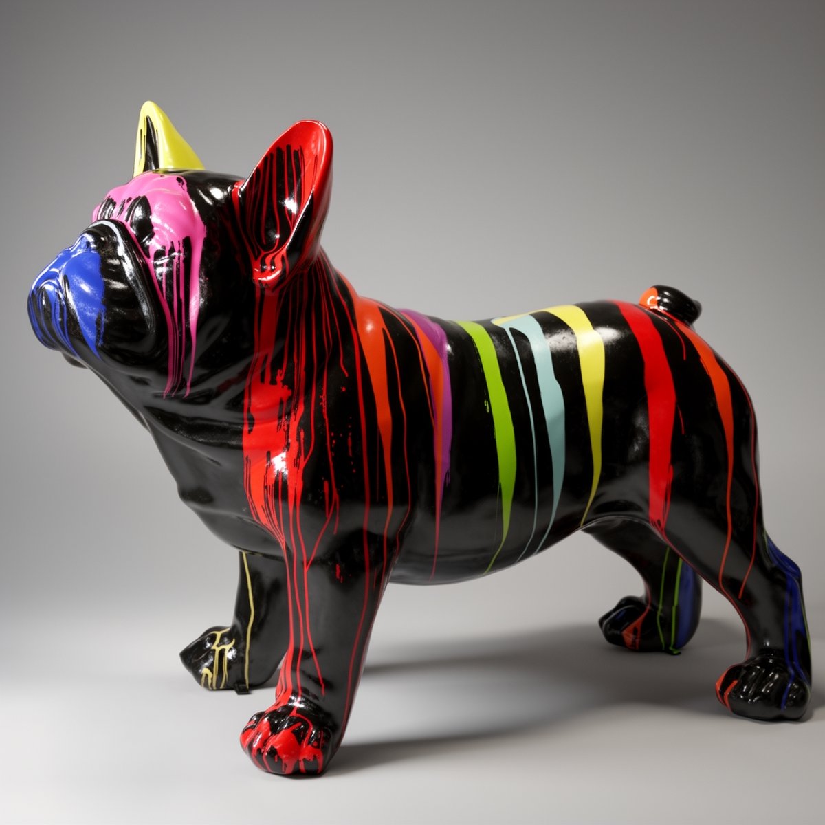 Large Decorative French Bulldog Juki Black Trash Figure