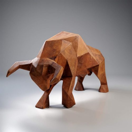 Large Geometric Bull Figure – Rust Effect