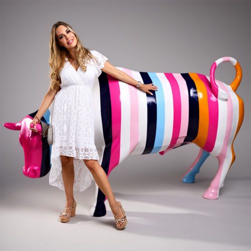 Striped fiberglass large bull statue