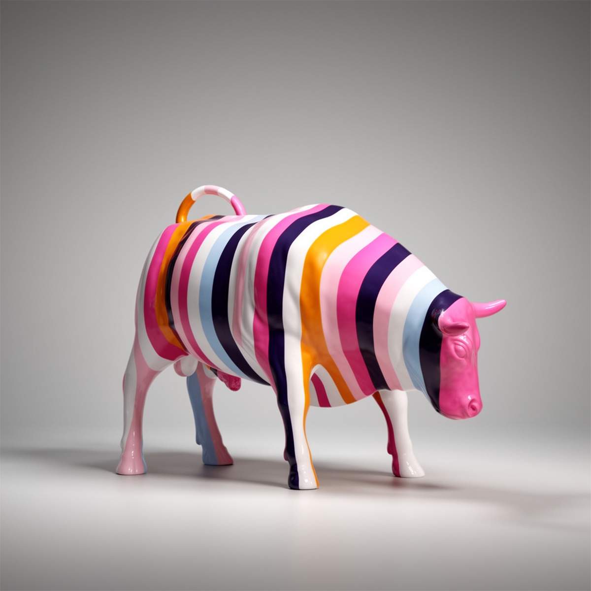 Striped fiberglass large bull statue